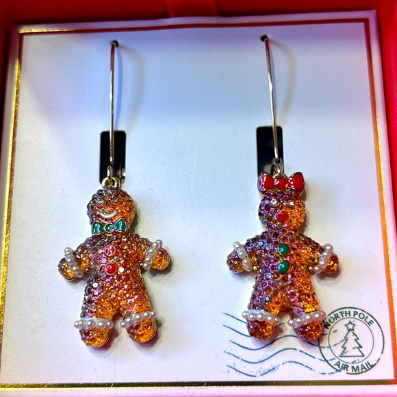Colorful Gingerbread Man & Woman Christmas Earrings, NIB - Picture 4 of 13